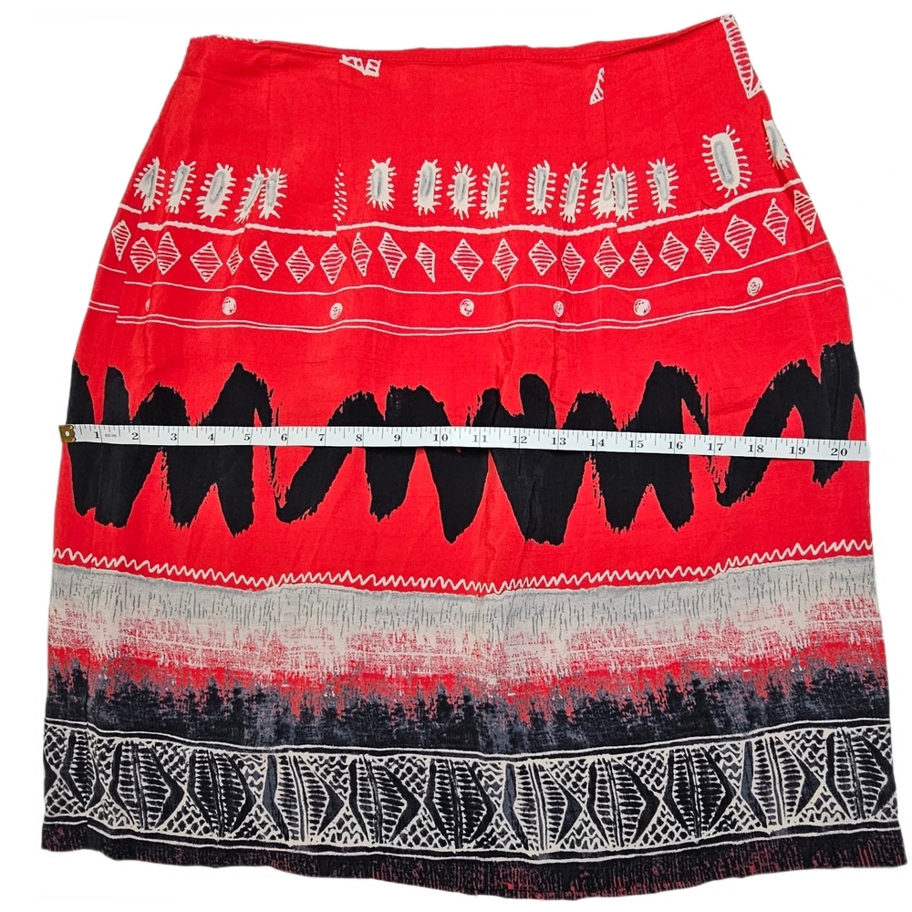 Vintage Russell Kemp New York Patterned Red and Black A-Line Wrap Skirt - Picture 10 of 13